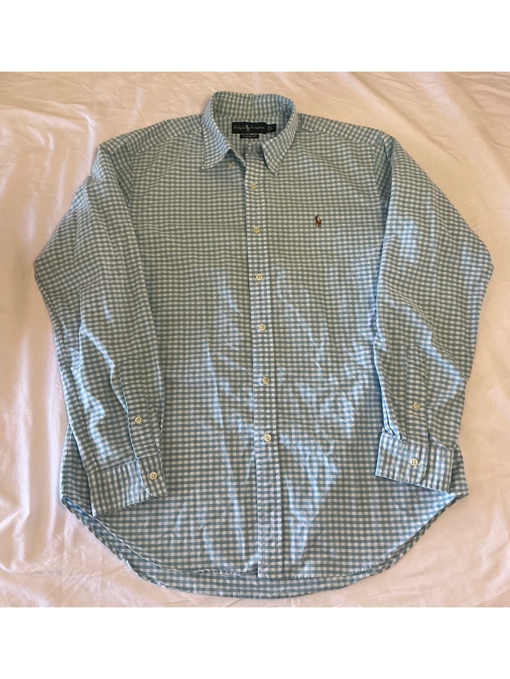 Polo Ralph Lauren Men’s L Classic Fit Blue White Gingham Button Down Shirt Pony